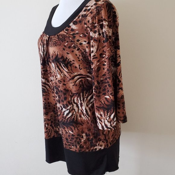 Sushiflower Brown Animal Print Blouse Top - Picture 4 of 5